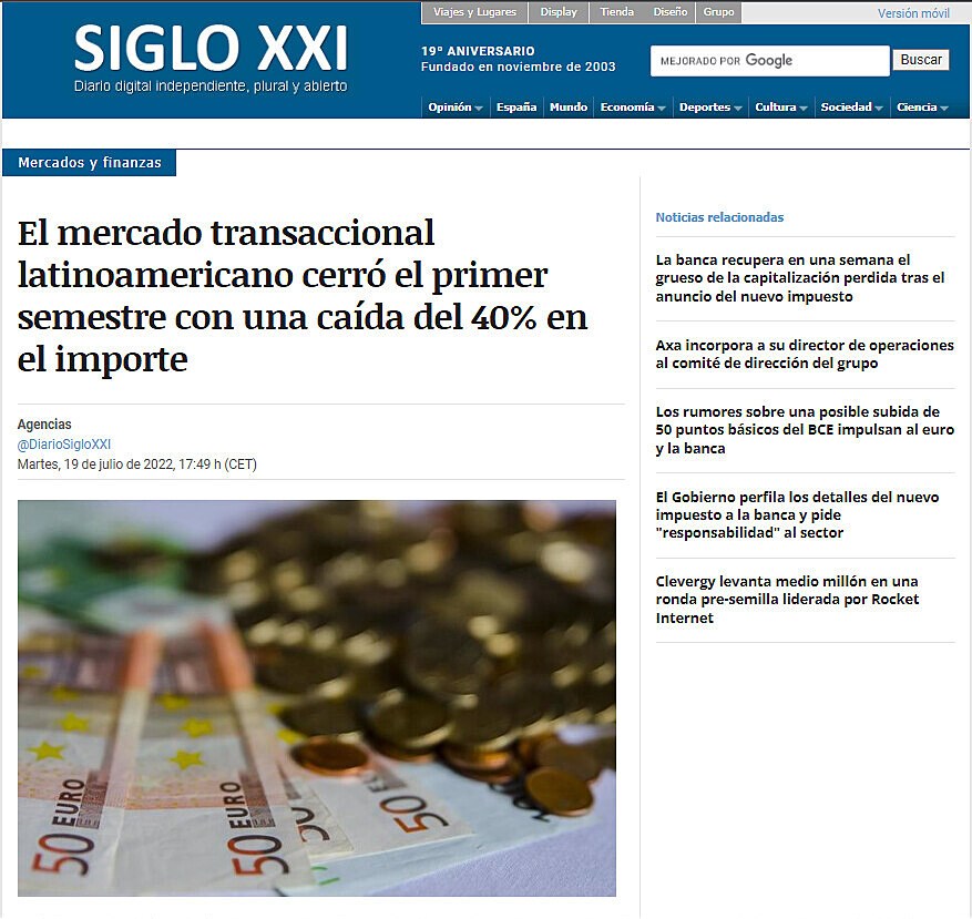 El mercado transaccional latinoamericano cerr el primer semestre con una cada del 40% en el importe